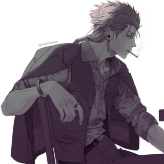 🚬 Курение, Мужчина, Сигарета, Повседневный, Сидит, Стильный, Стиль аниме telegram sticker