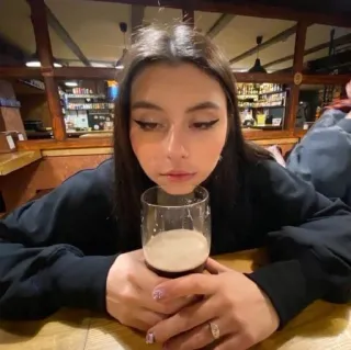 🍺 woman, beer, drink, portrait, table, indoors telegram sticker