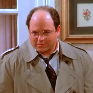 😐 George Costanza Seinfeld hombre, gafas, gabardina, serie de TV, personaje, George Costanza telegram sticker