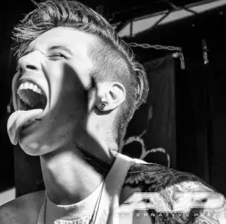 😝 AP person, scream, tattoo, alternative press, open mouth, tongue, close-up, black and white telegram sticker