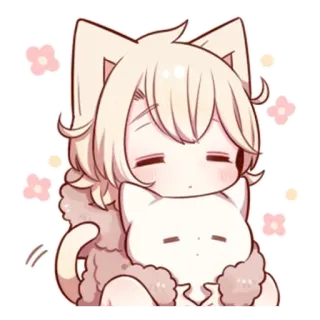 🌟 kucing, kawaii, anime, imut, chibi, peluk, seni digital telegram sticker