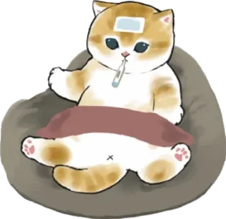 🤒 gato, doente, doente, termômetro, febre, resfriado telegram sticker