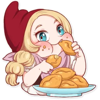 🍴 Mädchen, Cartoon, Essen, Lebensmittel, Kawaii, Gebäck, süß, blond whatsapp sticker