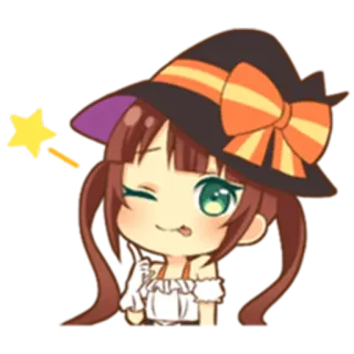 😋 애니메이션, 할로윈, 마녀, SD캐릭터, 귀여운, 카와이, 스티커 telegram sticker
