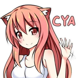 👋 CYA anime, ragazza, orecchie da gatto, che saluta, carina, capelli rosa telegram sticker
