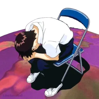 😔 Shinji Ikari Neon Genesis Evangelion anime, triste, deprimido, personaje, dibujos animados, sentado, silla, evangelion, shinji telegram sticker