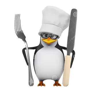 🍴 chim cánh cụt, đầu bếp, nĩa, dao, đồ ăn, nấu ăn, kính telegram sticker