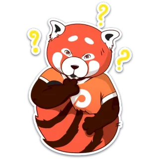 🤔 แพนด้าแดง, เครื่องหมายคำถาม, สับสน, กำลังคิด, การ์ตูน, สัตว์, สติกเกอร์ telegram sticker