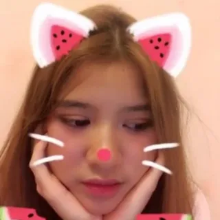❄️ фильтр, селфи, арбуз, лицо, уши, красивая, девушка whatsapp sticker