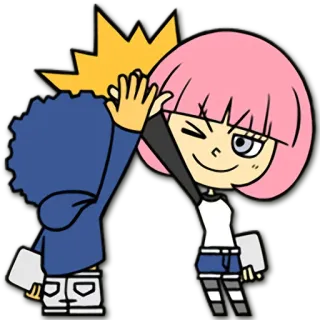 👫 high five, cartoon, pink hair, collaboration, friendship telegram sticker