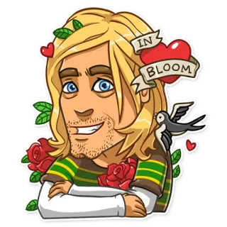 💐 Kurt Cobain In Bloom IN BLOOM kurt cobain, in bloom, nirvana, hoa hồng, trái tim, âm nhạc whatsapp sticker