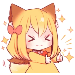 👍 anime, chibi, cute, thumbs up, sparkle, fox, girl telegram sticker