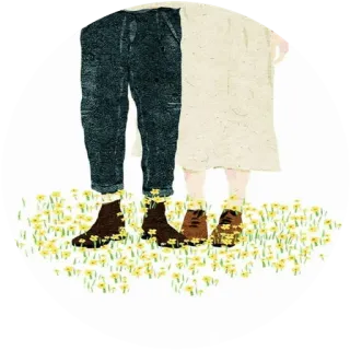🌸 пара, поле, цветы, ноги, иллюстрация, нарциссы, романтика telegram sticker