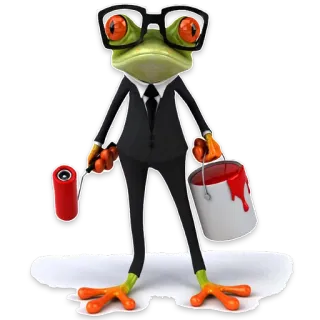 🎨 żaba, malarz, garnitur, okulary, kreskówka, wałek do malowania, wiadro z farbą telegram sticker