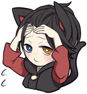 ☹ Katzenohren, Anime, Manga, Chibi, Sticker, besorgt, Kopf in Händen telegram sticker