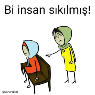 😓 Bi insan sıkılmış! cartoon, mensen, verveeld, verdrietig, hijab whatsapp sticker