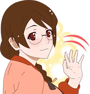 👋 Anime, Charakter, Frau, Brille, winkend, Mädchen telegram sticker