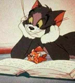 ☺️ Tom and Jerry desenho animado, gato, rato, lendo, amigo telegram sticker