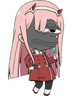 🌂 Zero Two Darling in the Franxx Anime, Zero Two, Pepe, Meme, Crossover whatsapp sticker