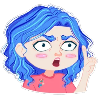 👆 hoạt hình, hình minh họa, sticker, nhân vật, cô gái, tóc xanh telegram sticker