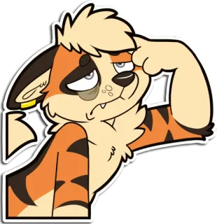 😩 fictional tiger character tiger, feline, furry, bored, thinking, tired, cartoon, fictional animal telegram sticker