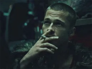 🧼 brad pitt, fumando, cigarrillo, hombre, actor, retrato telegram sticker
