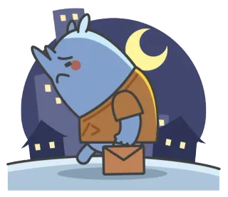 😢 rinoceronte, triste, noite, prédio, lua, animal, desenho animado, personagem telegram sticker