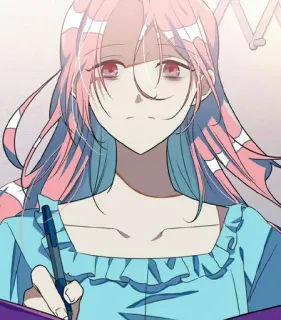 😔 anime, girl, writing, portrait, cartoon, female, pen telegram sticker