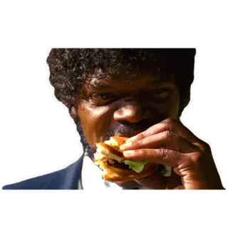 😌 Jules Winnfield Pulp Fiction 펄프 픽션, 사무엘 L. 잭슨, 줄스 윈필드, 버거, 먹기 whatsapp sticker