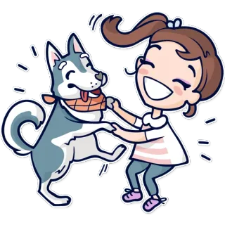 😂 perro, niña, dibujos animados, juguetón, amistad, husky telegram sticker