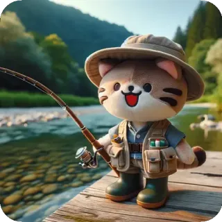 🍇 кот, рыбалка, на природе, река, животное, мультфильм, милый, отдых telegram sticker