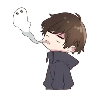 😪 anime, boy, ghost, cute, smoking telegram sticker