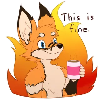 🔥 This is fine. rubah, binatang, kopi, meme, api, kartun telegram sticker