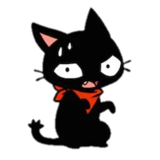 😪 gato, gato preto, desenho animado, bandana vermelha, presas, fofo, anime telegram sticker