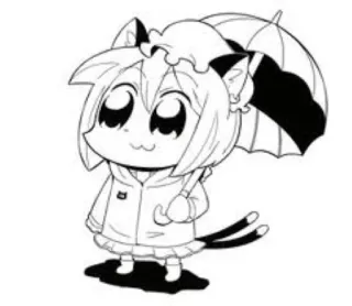 ☔️ Anime, Gato, Paraguas, Lindo, Chibi, Blanco y Negro whatsapp sticker