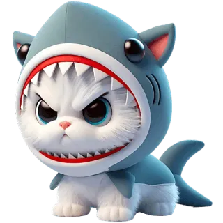 😤 chat, requin, costume, animal, mignon, dessin animé telegram sticker