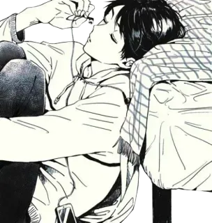 ♥️ Anime, Chico, Durmiendo, Auriculares, Perezoso, Cama telegram sticker