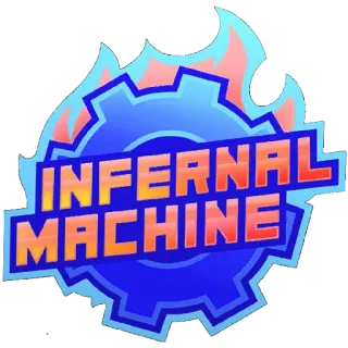 😄 INFERNAL MACHINE Höllisch, Maschine, Zahnrad, Feuer, Logo, Design telegram sticker