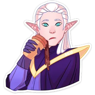 ☕️ Elf, Kaffee, verschütteter Kaffee, Cartoon, Digitale Kunst, Fantasy, Magie telegram sticker