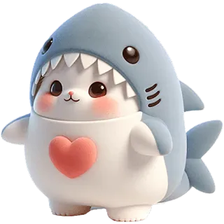 🩷 lindo, tiburón, animal, kawaii, dibujos animados, corazón whatsapp sticker