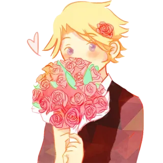 💐 Anime, Rosas, Flores, Ramo, Personaje, Ilustración telegram sticker