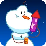 😀 muñeco de nieve, fuegos artificiales, invierno, dibujos animados, celebración, festivo telegram sticker