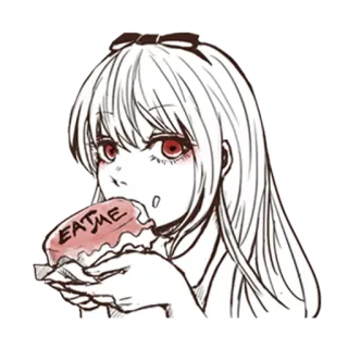 😗 EAT ME anime, girl, cake, eating, cute, dessert, cartoon telegram sticker