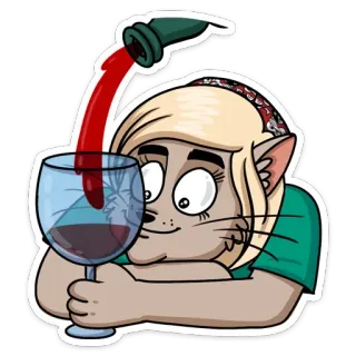 🍷 cat, wine, cartoon, alcohol, drinking, glass telegram sticker