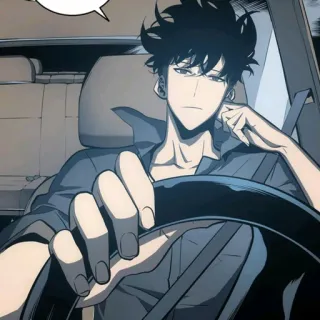 🍷 anime, driving, male, car, serious telegram sticker