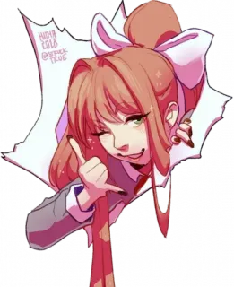 💚 Monika Doki Doki Literature Club! anime, game, cute, girl, pink, bow, school uniform, wink telegram sticker