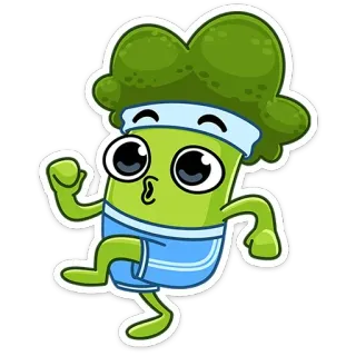 💪 brócolis, legume, desenho animado, corrida, fitness, saudável, fofo, exercício whatsapp sticker