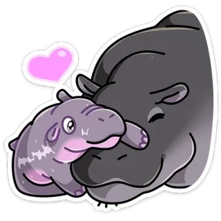 🥰 하마, 동물, 사랑, 아기 하마, 귀여운, 가족, 하트 telegram sticker
