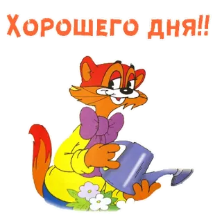 😌 ХОРОШЕГО ДНЯ!! cat, watering can, cartoon, good day, sticker telegram sticker