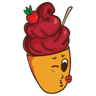 😽 postre, helado, taza, fresa, lindo, guiño whatsapp sticker